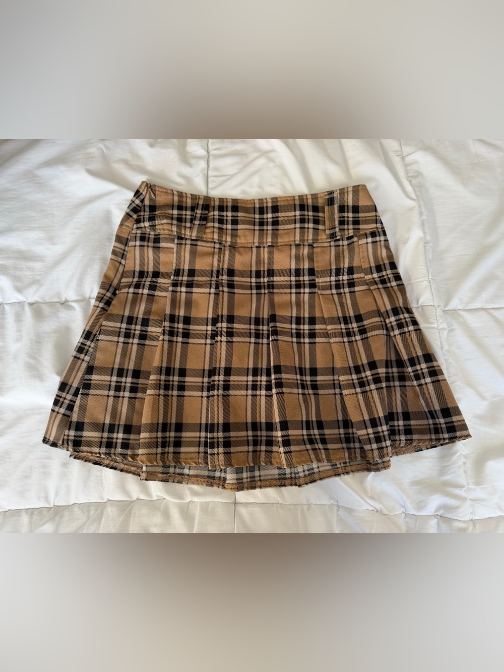 Pleated Tan Plaid Skirt - Classic Women's Schoolgirl Style